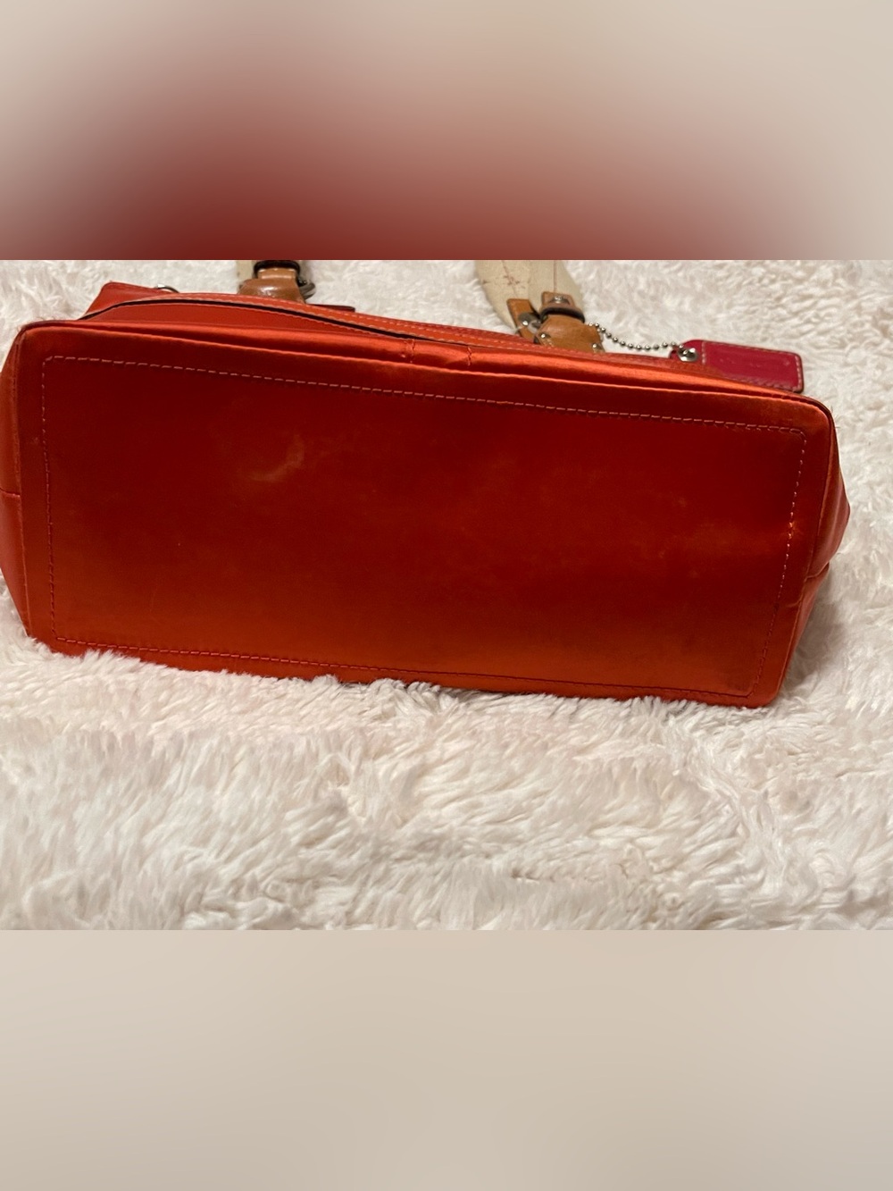 Coach Hamptons Weekend Small Tote Bag Red Satin Nylon Canvas Leather Trim 11744 - Picture 6 of 16